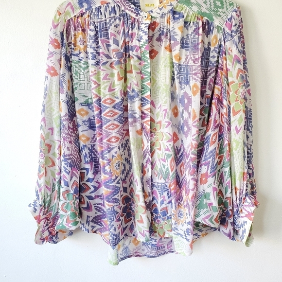 Anthropologie Maeve Bryanna Aztec Tribal Boho Shirt Top Size Large - Picture 6 of 16